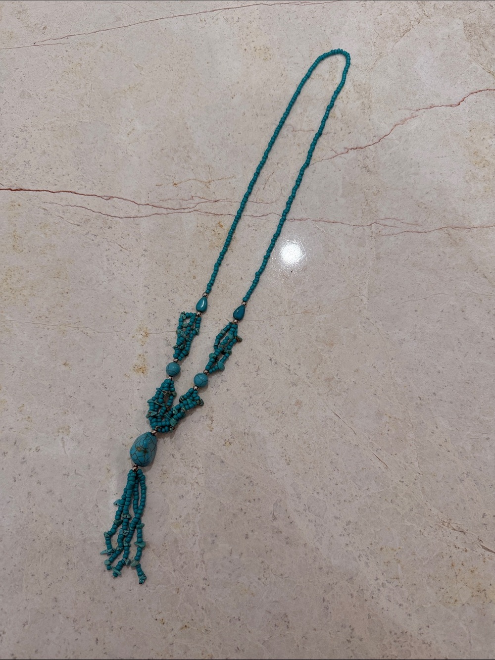 Turquoise Beaded Tassel Necklace - Women Jewelry